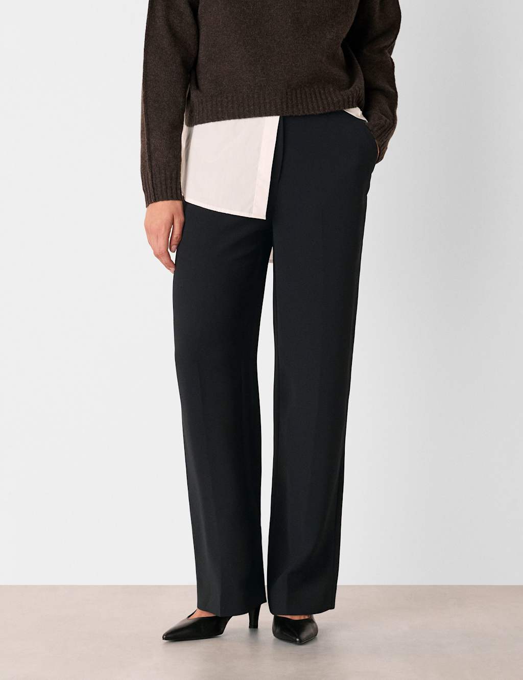 Whistles Crepe Straight Leg Trousers Black