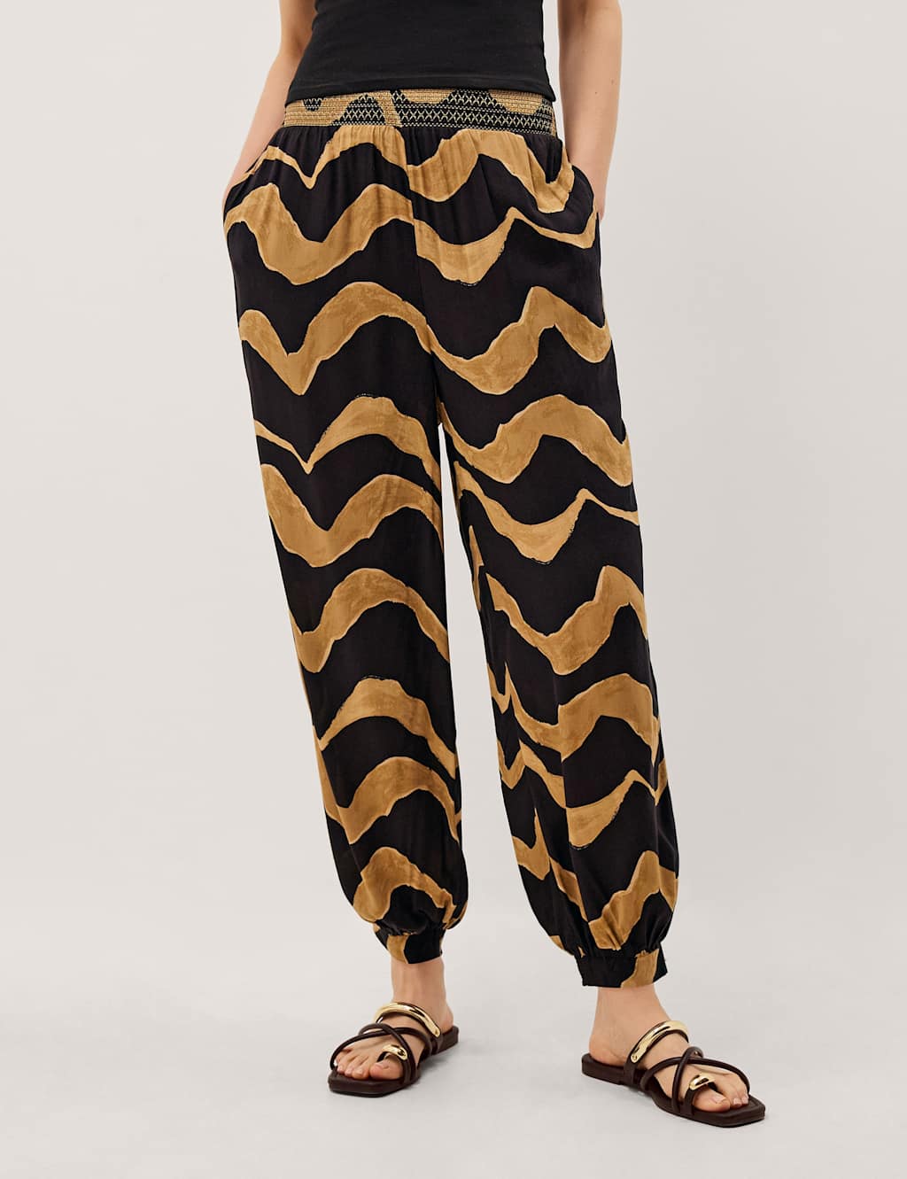 Monsoon Women's Balloon Trousers - Medium - Black Mix - Available at M&S