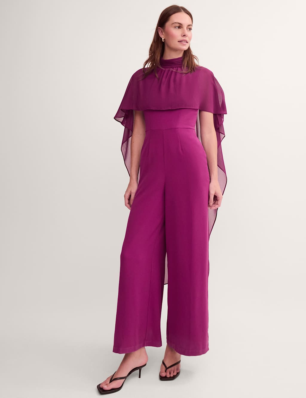 Monsoon Women's High Neck Cape Detail Waisted Jumpsuit - 14 - Purple - Available at M&S