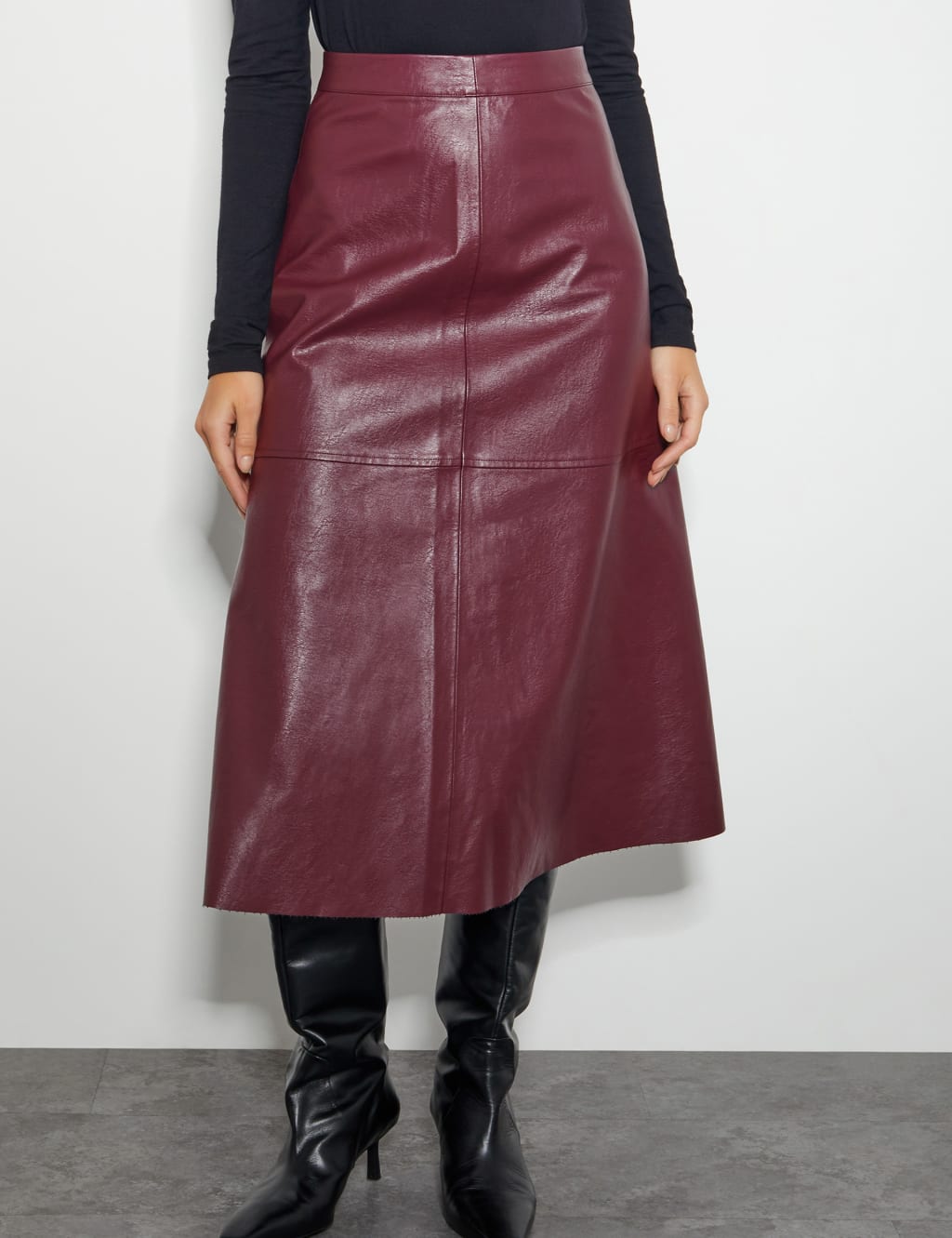Leather Look Midi A-Line Skirt