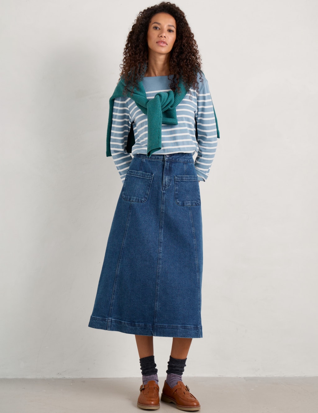Pure Cotton Striped Slash Neck Top