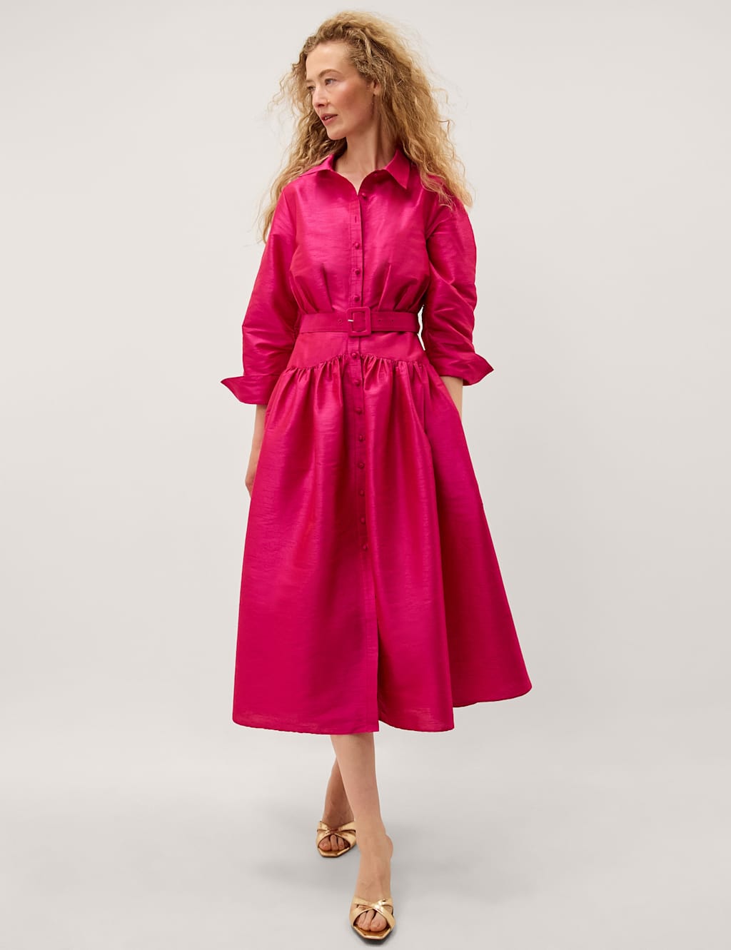Monsoon Women's Belted Midi Shirt Dress - 10 - Pink - Available at M&S