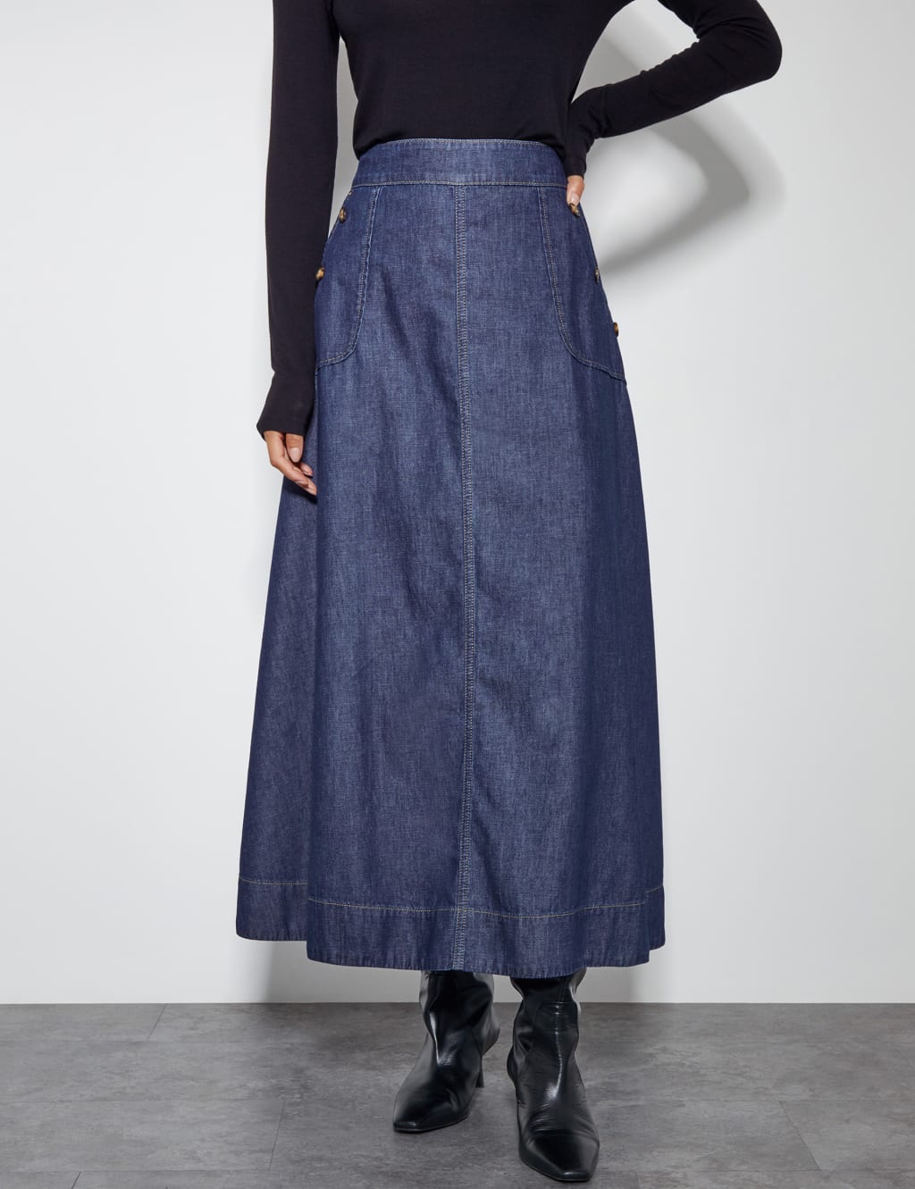 Denim Midi A-Line Skirt