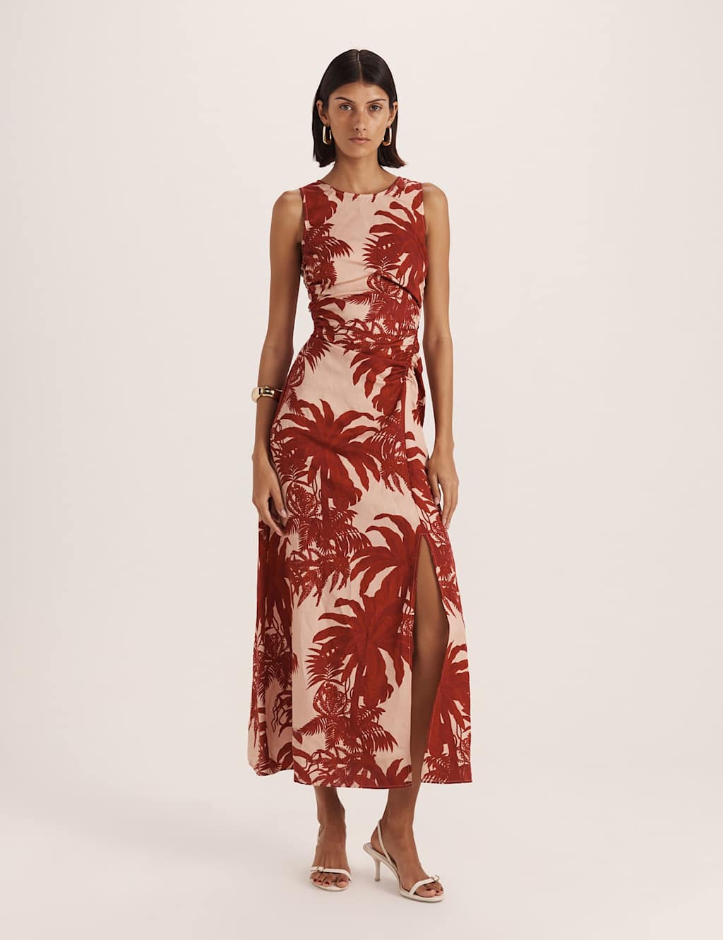 Saba Women's Lyocell Rich Printed Midi Tea Dress - 8 - Dark Red - Available at M&S