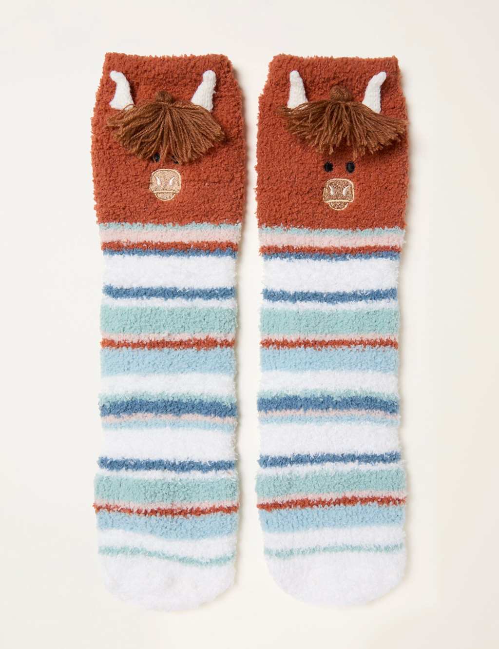 FatFace Fluffy Highland Cow Socks in a Box Blue Mix
