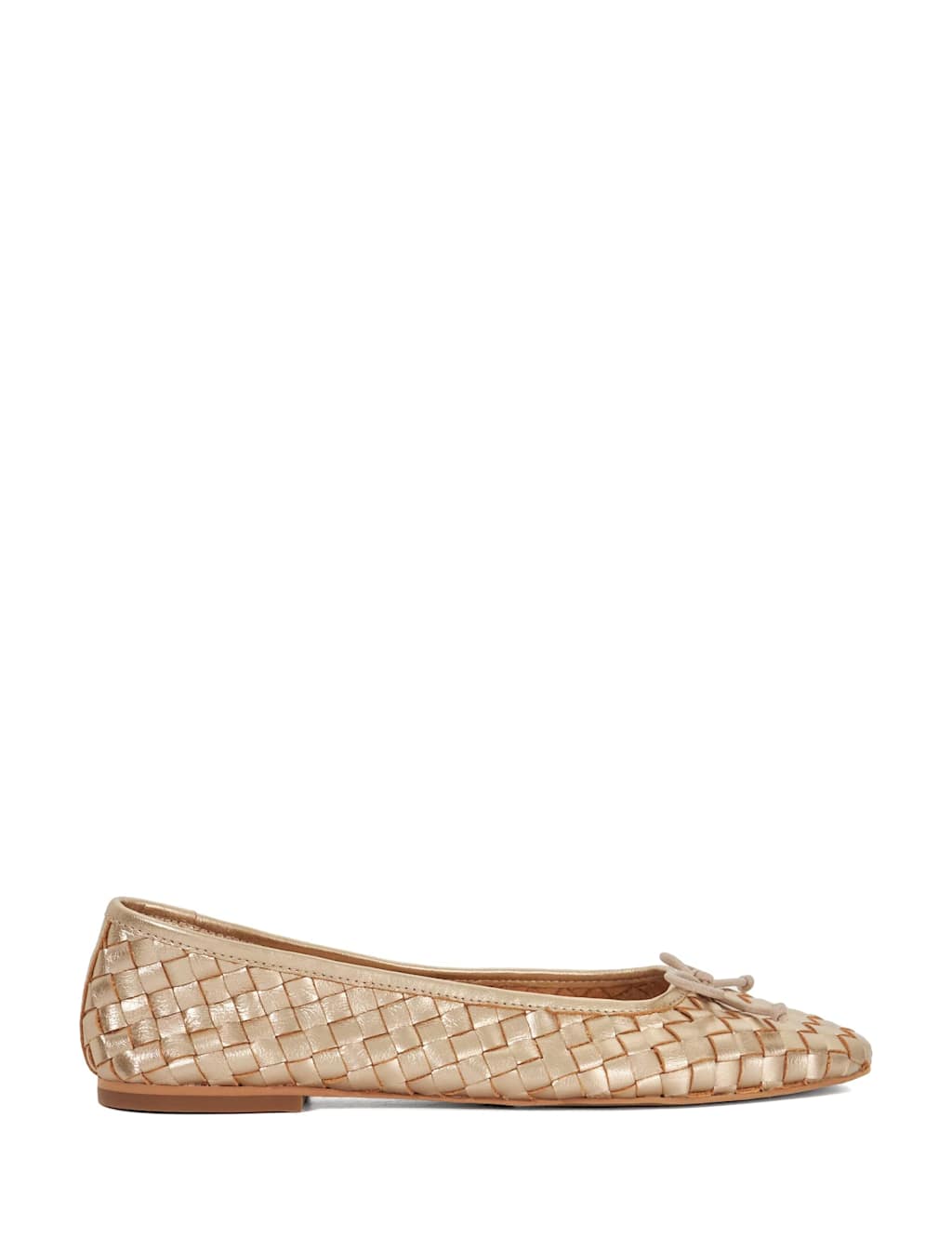 Dune London Women's Wide Fit Leather Woven Flat Ballet Pumps - 4 - Gold - Available at M&S