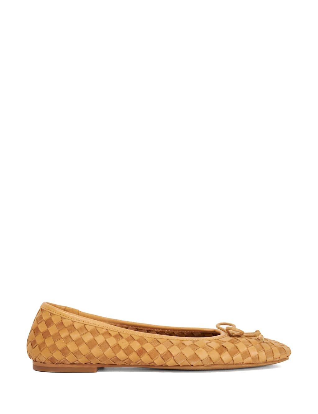 Dune London Women's Wide Fit Leather Woven Flat Ballet Pumps - 3 - Tan - Available at M&S