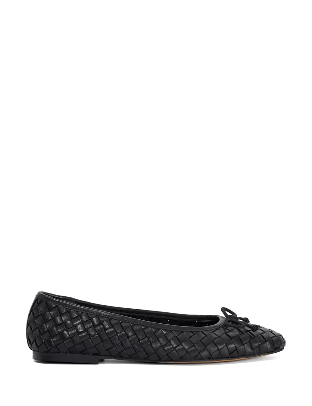 Dune London Women's Wide Fit Leather Woven Flat Ballet Pumps - 5 - Black - Available at M&S