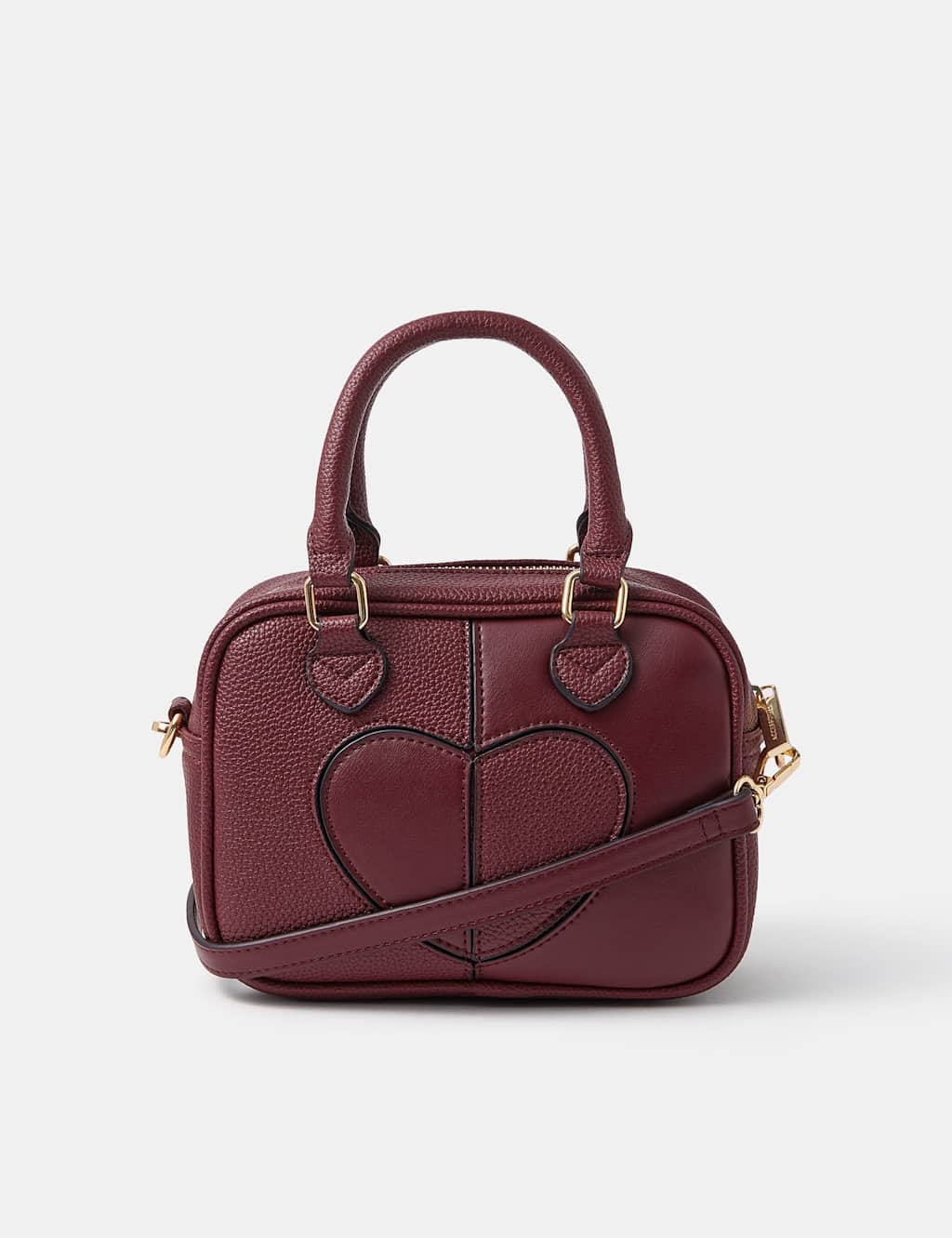 ACCESSORIZE Heart Patch Top Handle Cross Body Bag Burgundy