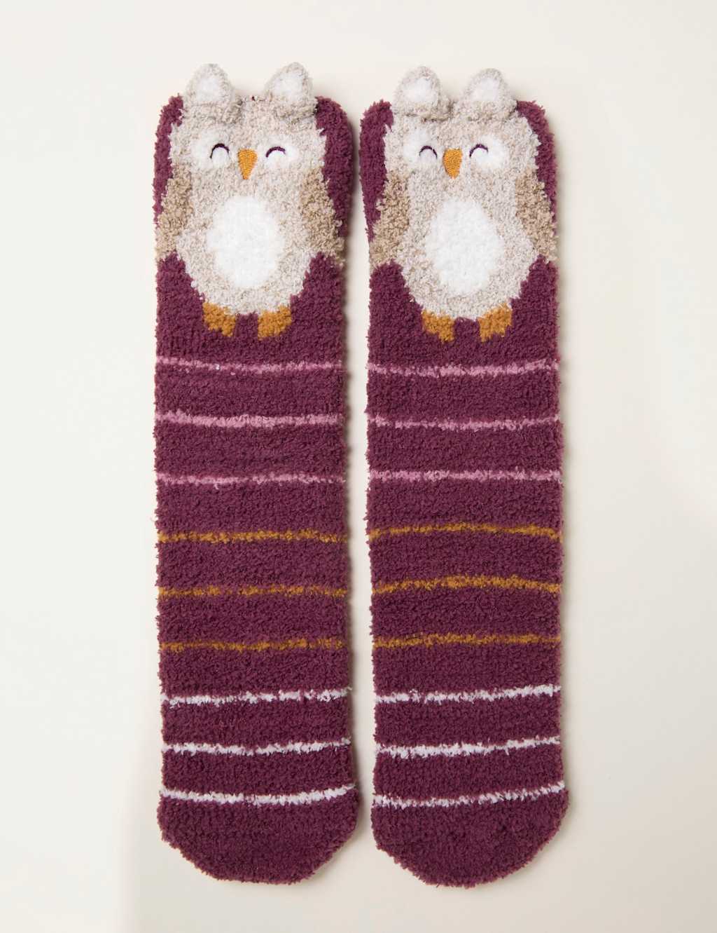 FatFace Owl Fluffy Socks in a Box Purple Mix