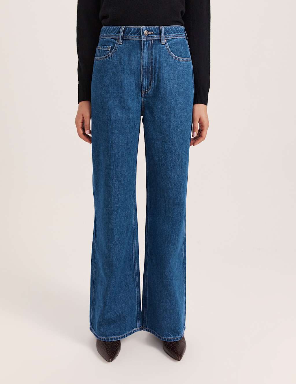 Saba Women's High Waisted Wide Leg Jeans - 28 - Mid Blue - Available at M&S