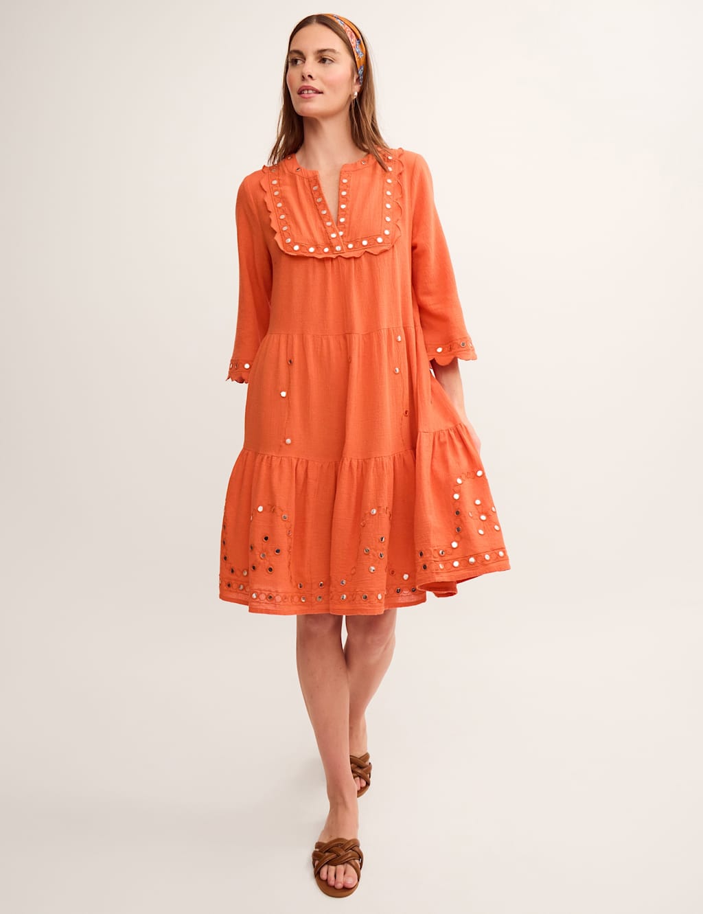 Monsoon Women's Pure Cotton Tiered Beach Cover Up Kaftan - Small-Medium - Orange - Available at M&S