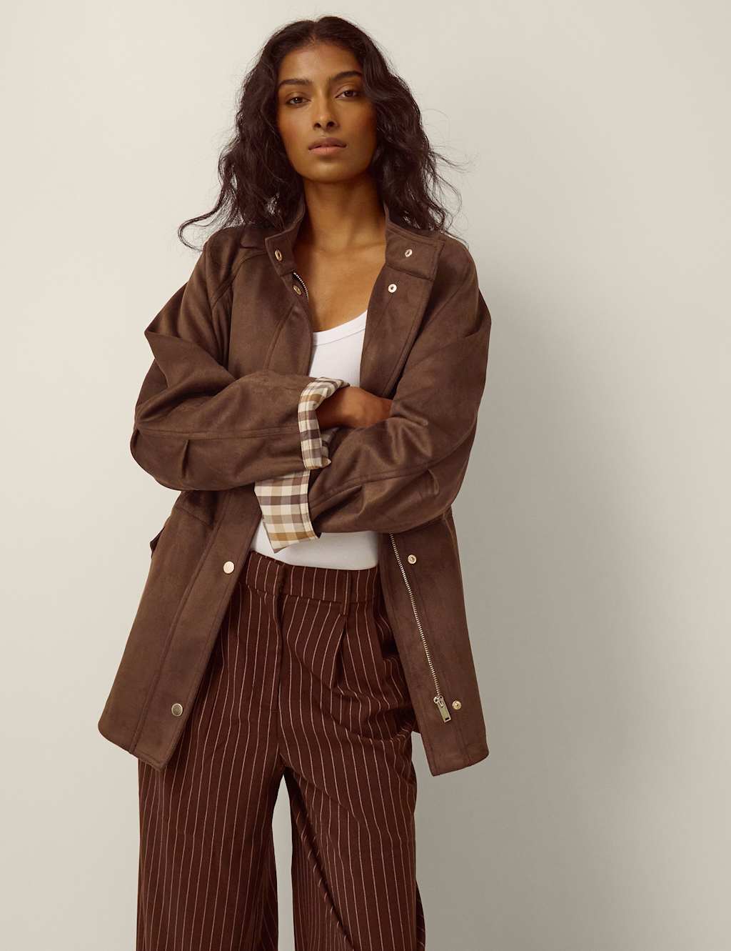 Monsoon Women's Suedette Funnel Neck Jacket - Medium - Brown - Available at M&S