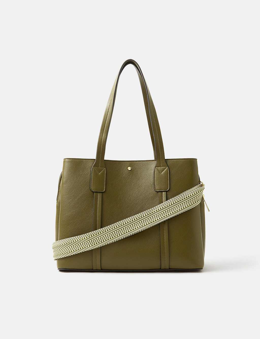 ACCESSORIZE Faux Leather Webbing Strap Shoulder Bag Olive