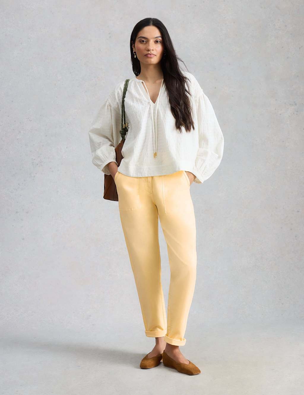 White Stuff Women's Tapered Ankle Grazer Chinos with Linen - 10 - Yellow - Available at M&S