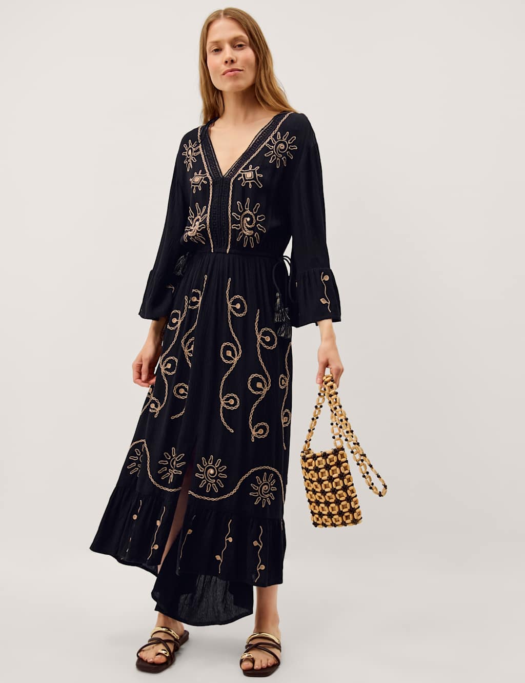Monsoon Women's Embroidered Tiered Beach Cover Up Kaftan - XX Large - Black - Available at M&S