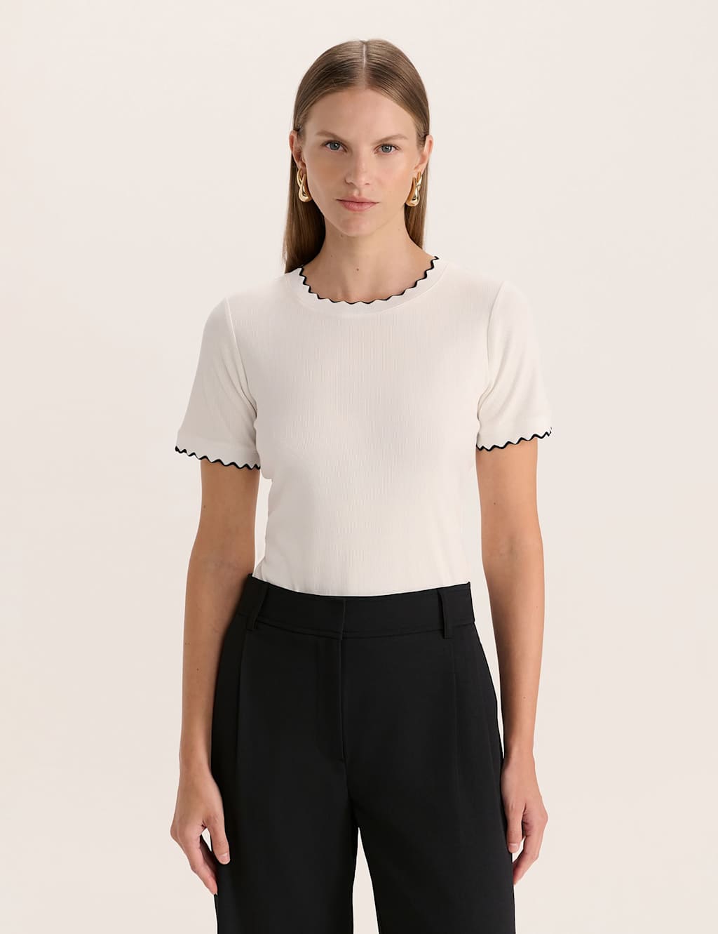 Saba Women's Cotton Blend Ribbed T-Shirt - Small - White - Available at M&S