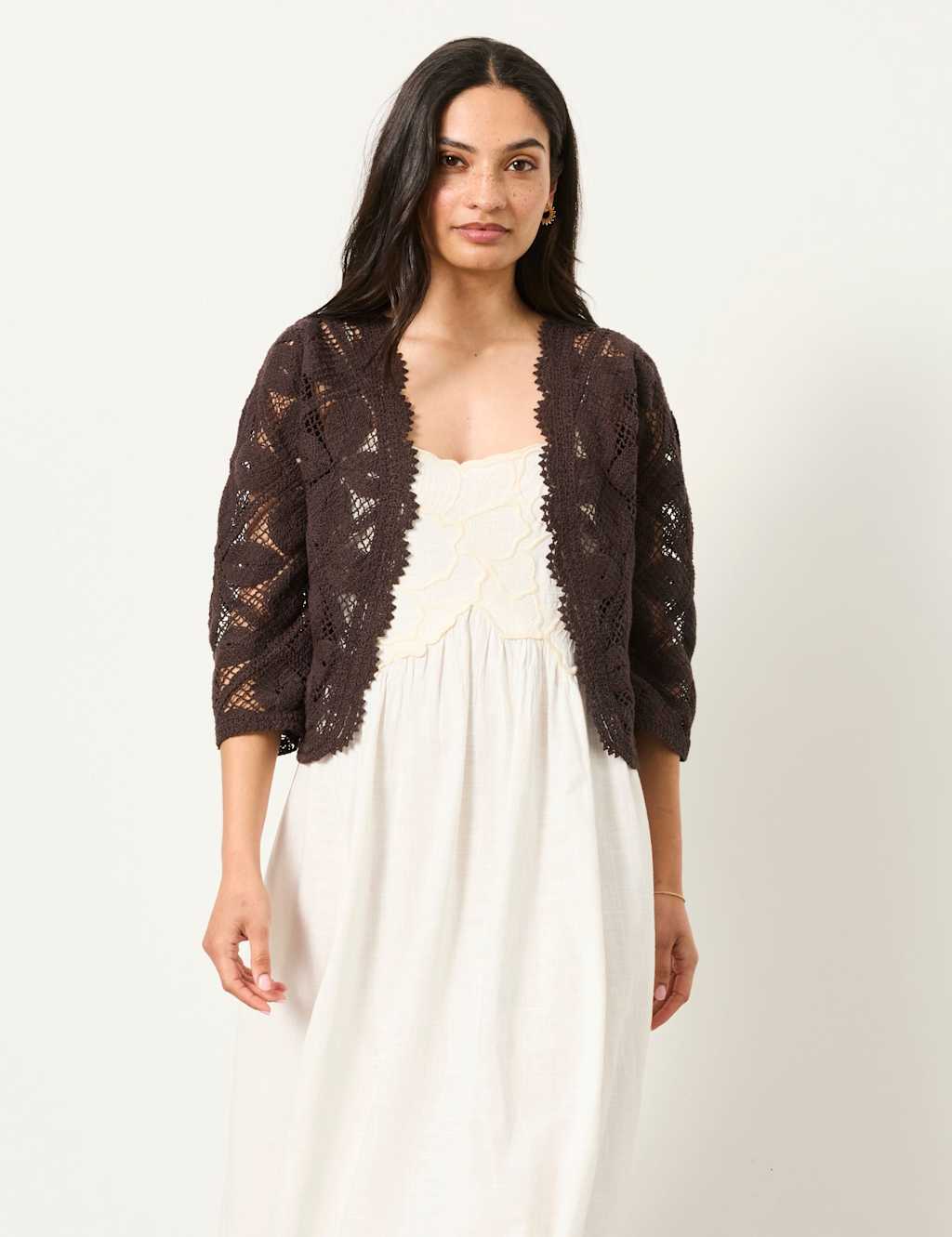 Fatface Women's Pure Cotton Embroidered Edge to Edge Cardigan - 16 - Brown - Available at M&S