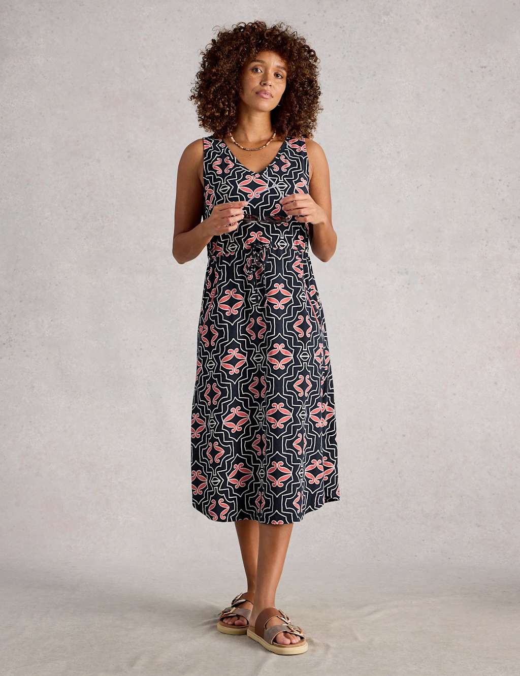 White Stuff Women's Jersey Printed V-Neck Midi Tea Dress - Extra Large - Navy Mix - Available at M&S