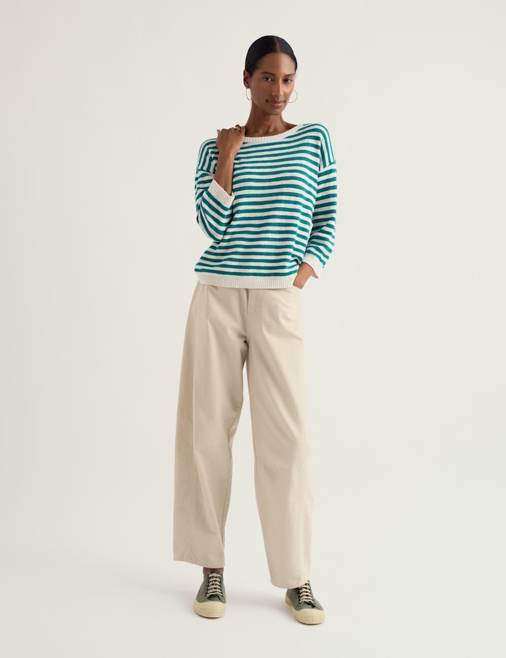 Seasalt Cornwall Women's Cotton Rich Striped Jumper With Linen - 12 - Teal Mix - Available at M&S