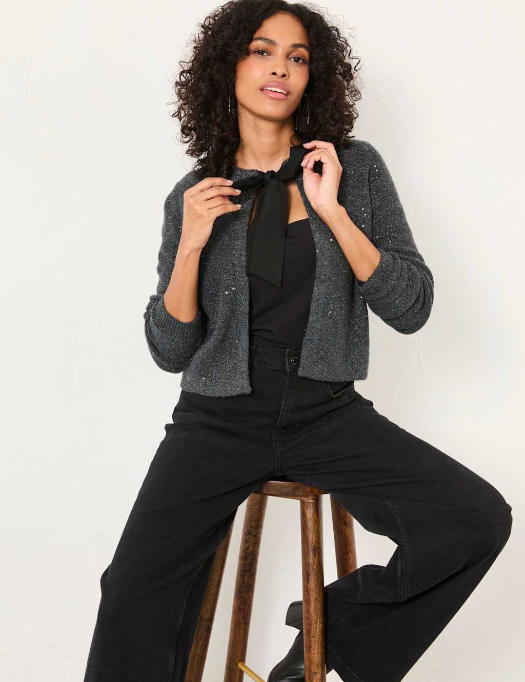 FatFace Sparkly Cardigan Charcoal Mix