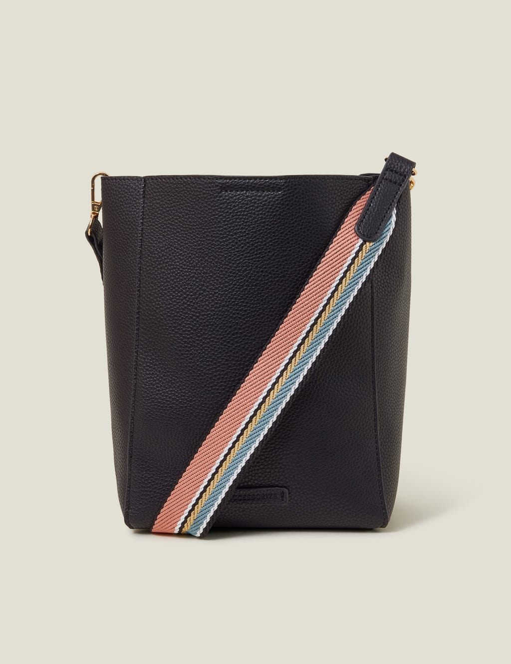 Faux Leather Webbing Strap Bucket Bag