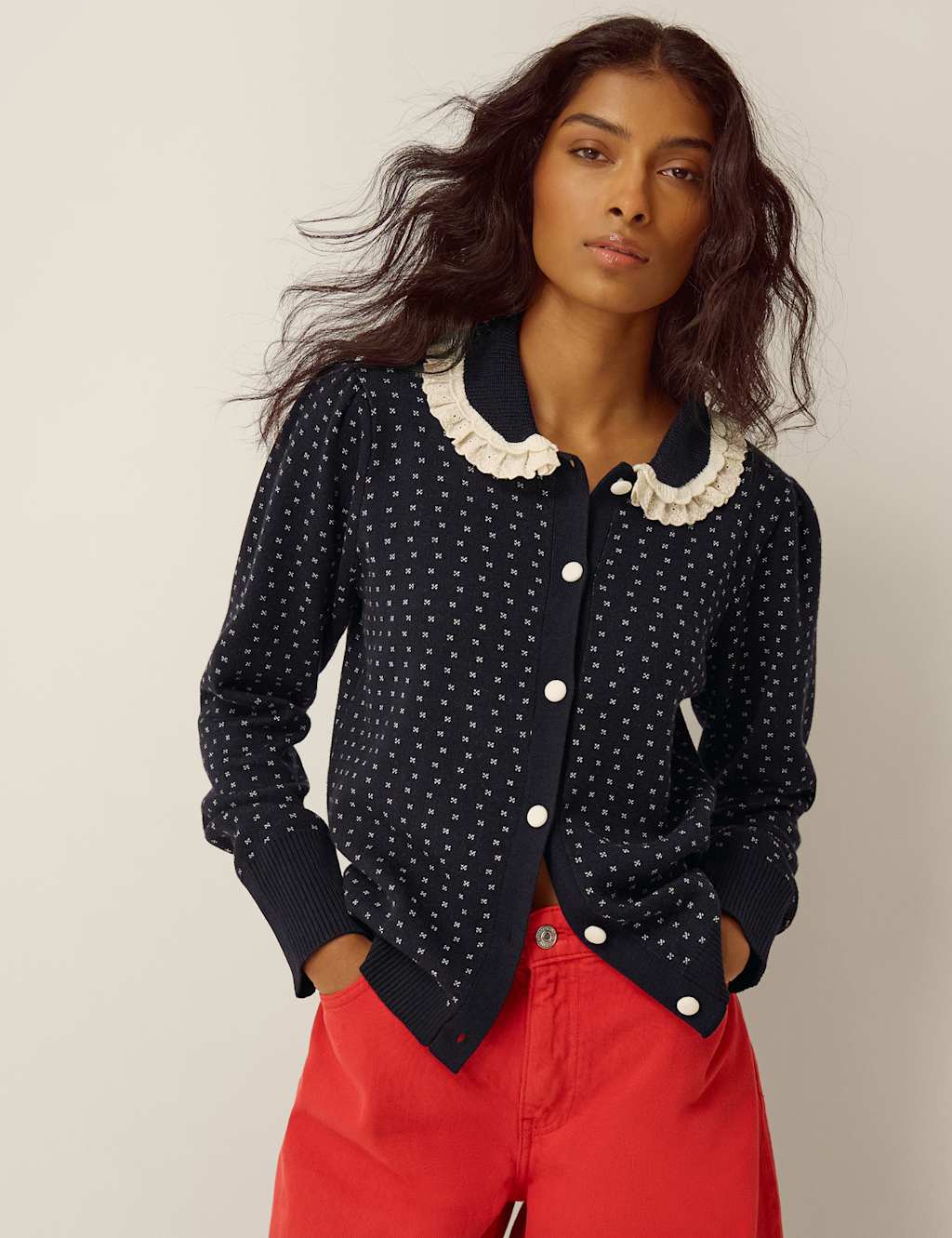 Monsoon Women's Collared Cardigan - Medium - Navy Mix - Available at M&S