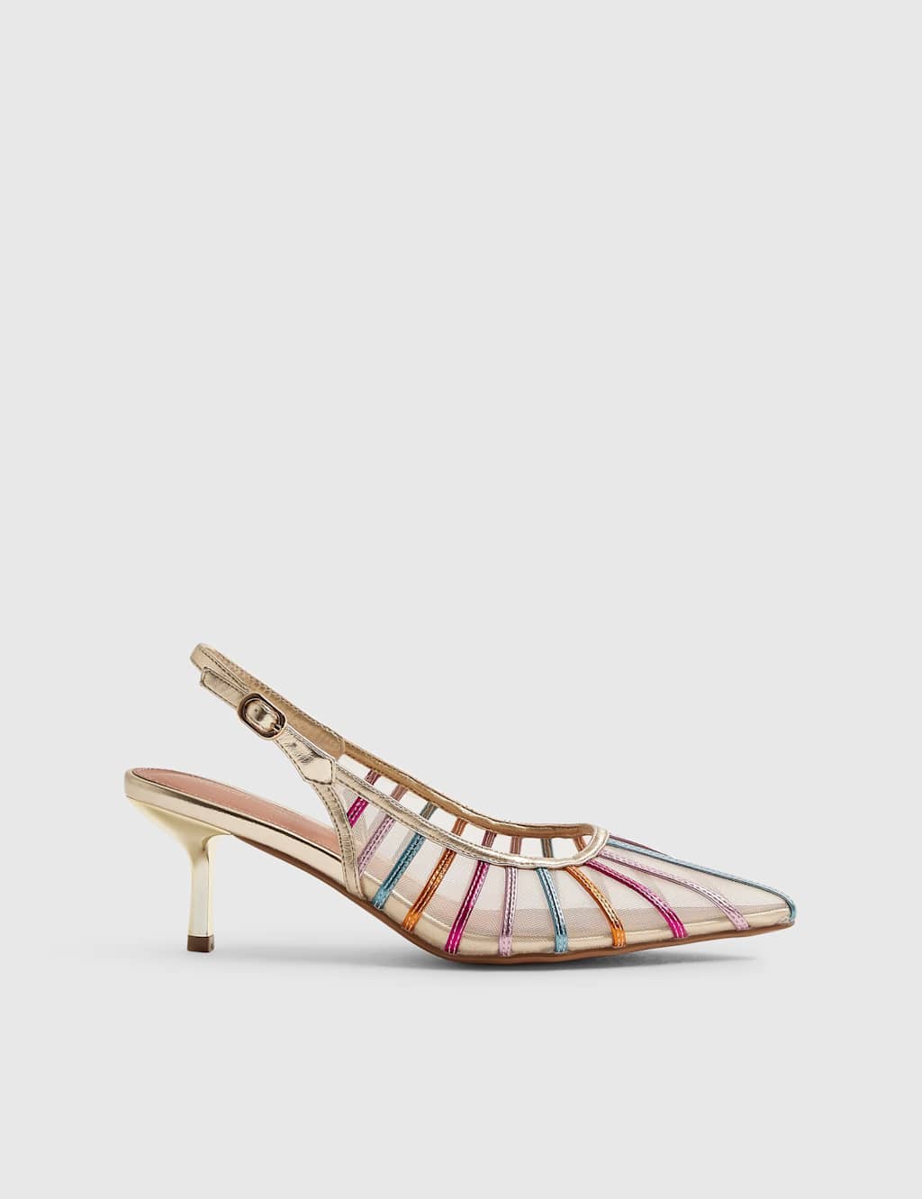 River Island Women's Mesh Stiletto Pointed Slingback Shoes - 4 - Gold Mix - Available at M&S