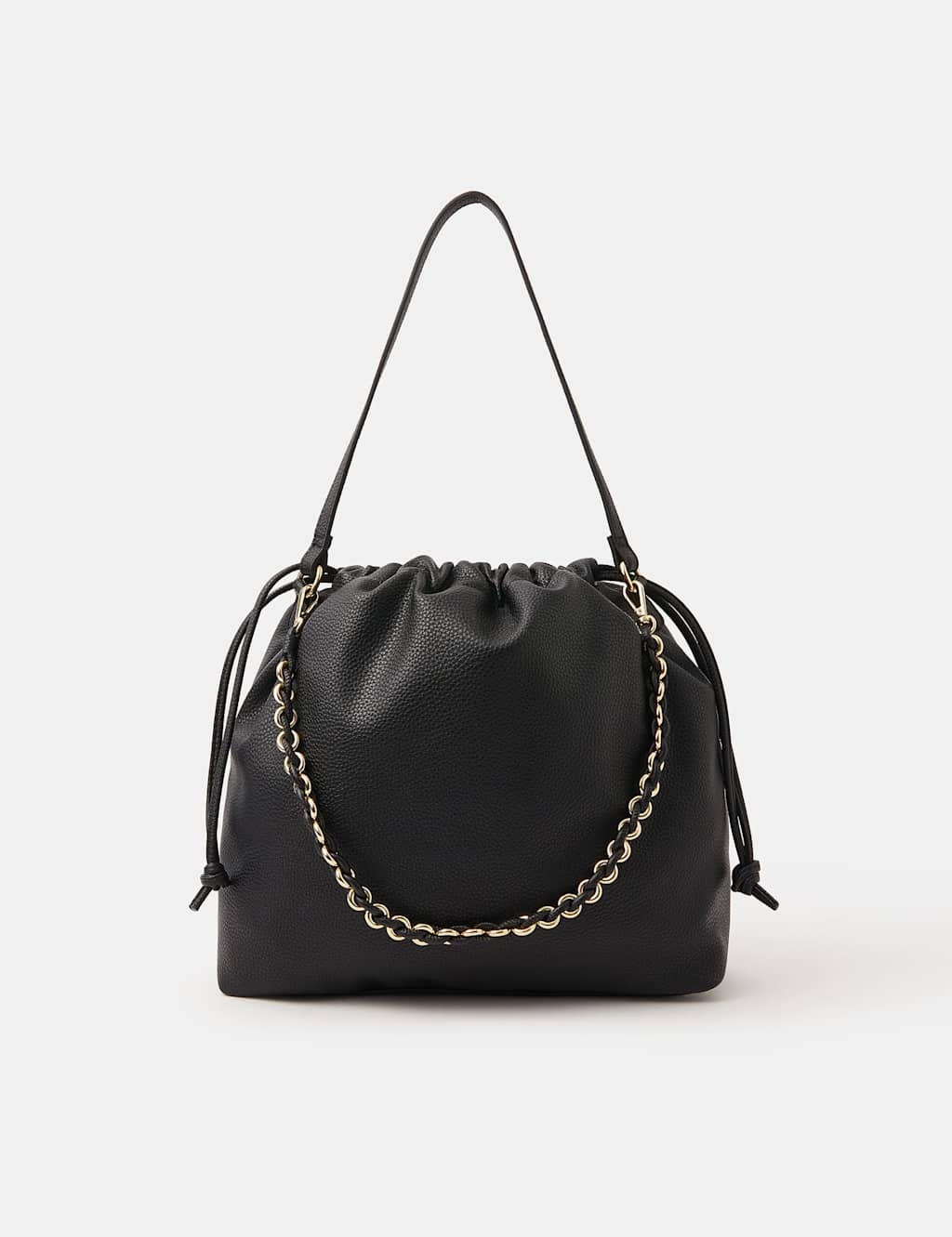 ACCESSORIZE Faux Leather Drawstring Chain Strap Shoulder Bag Black