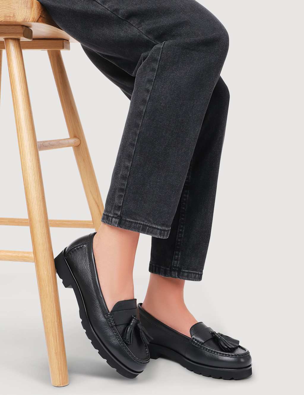 Jones Bootmaker Patent Leather Tassel Loafers Black