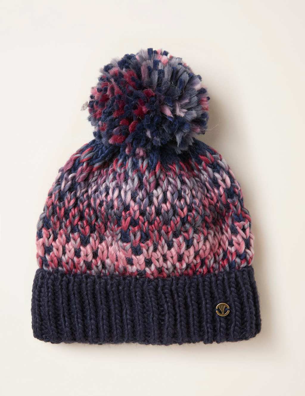 FatFace Knitted Beanie Hat Navy Mix