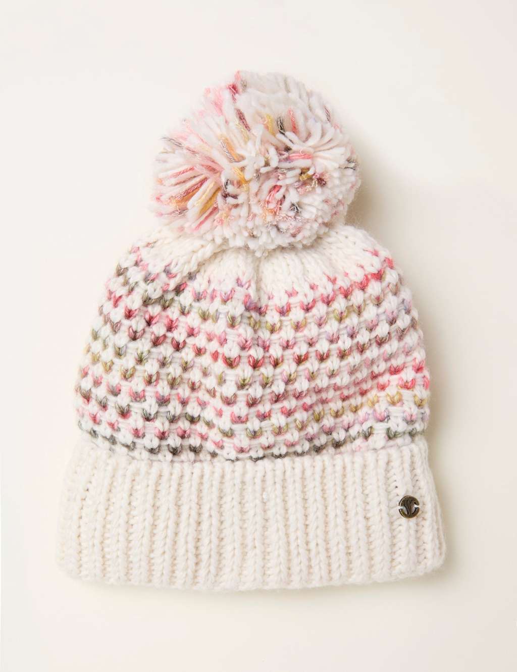 FatFace Knitted Beanie Hat Ivory Mix