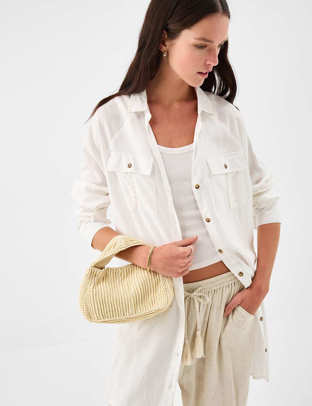 Accessorize Women's Pure Cotton Beaded Grab Bag - Yellow - Available at M&S
