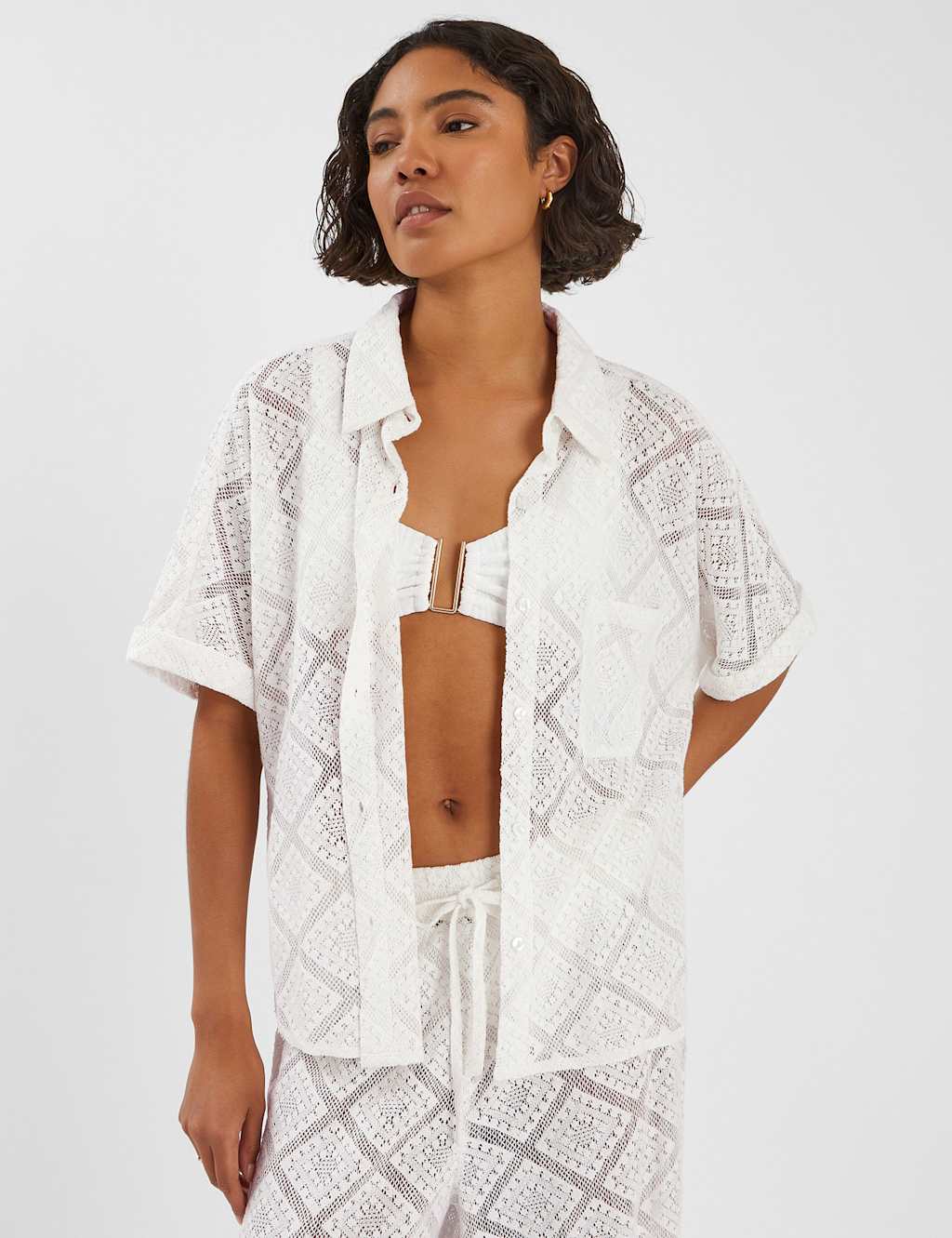Accessorize Women's Geometric Lace Beach Shirt - Ivory, Ivory