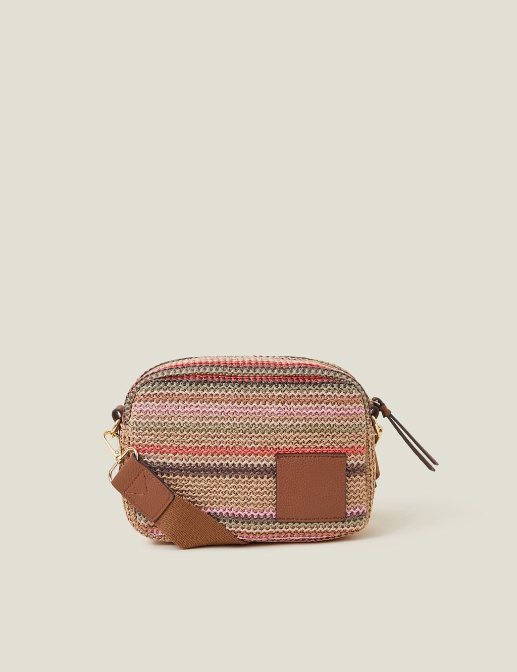 Raffia Striped Camera Bag