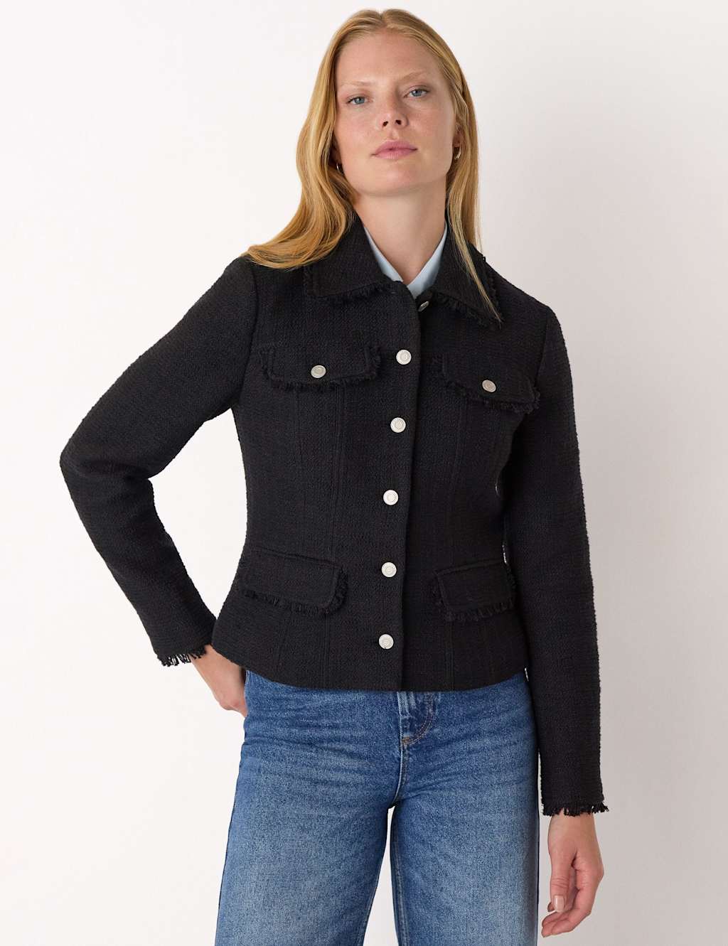 Whistles Women's Cotton Blend Textured Blazer - 8 - Black - Available at M&S
