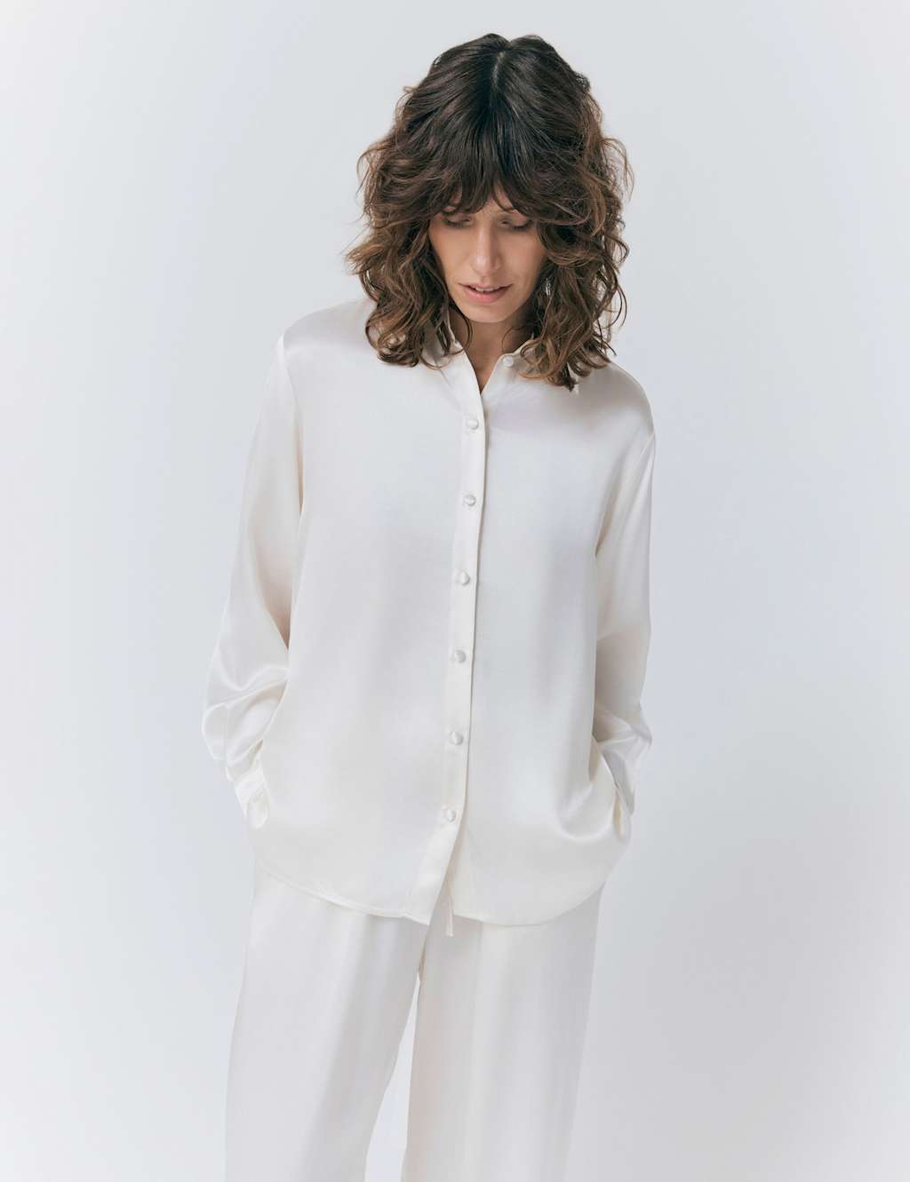 Ghost Satin Button Through Shirt Ivory