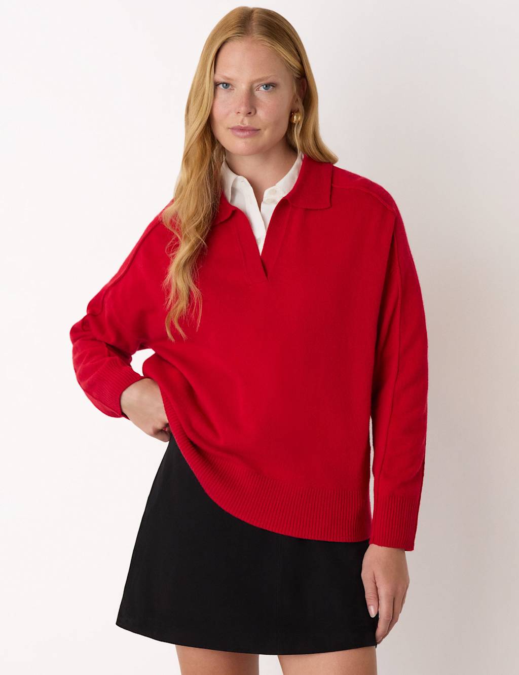 Whistles Pure Wool Collared Jumper Red