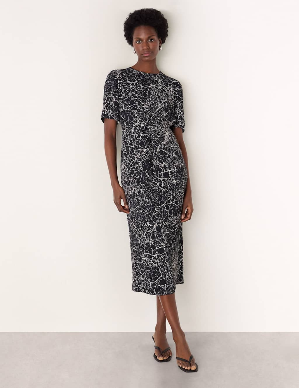 Whistles Women's Crackle Print Twist Front Midi Shift Dress - 10 - Navy Mix - Available at M&S