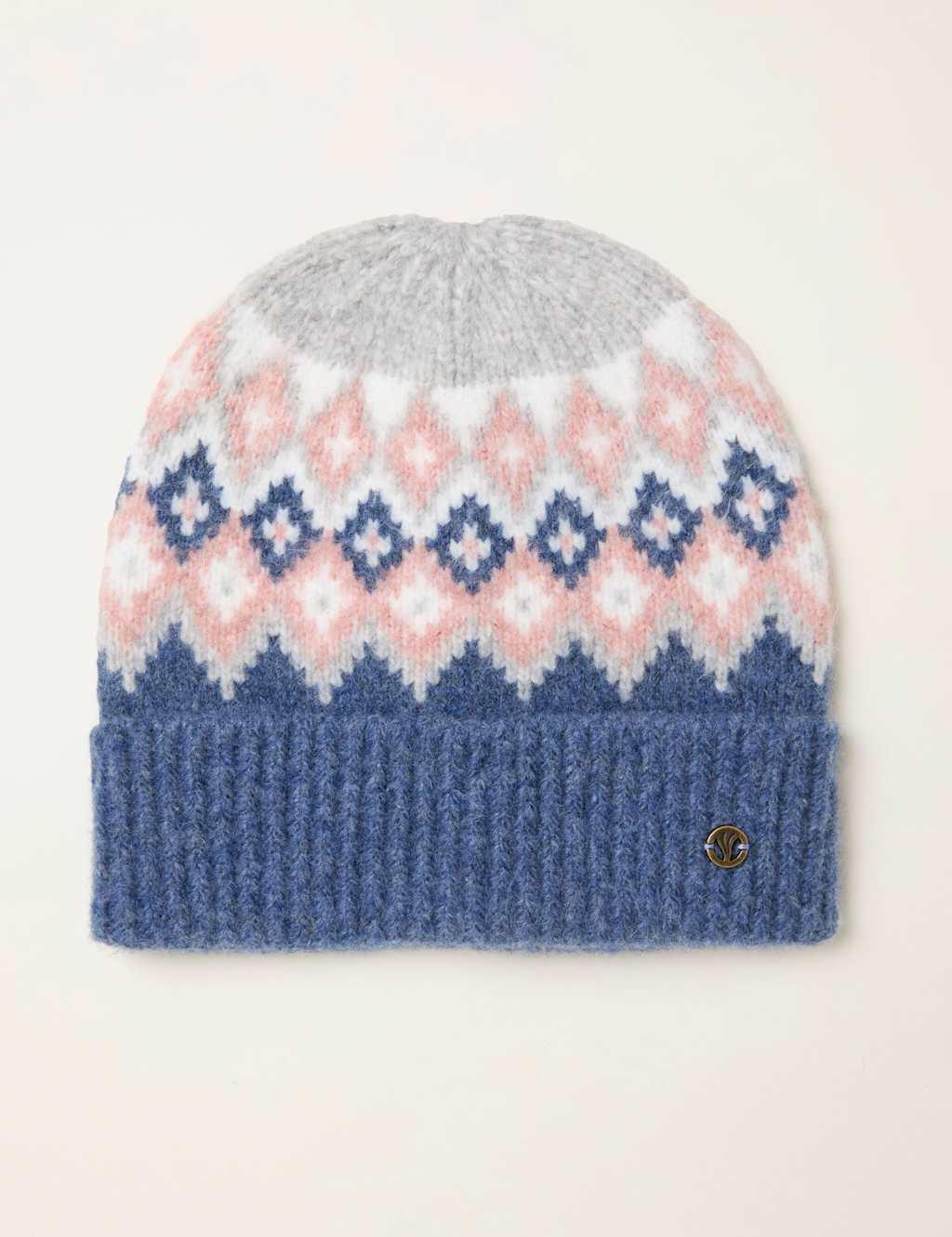 FatFace Knitted Fair Isle Beanie Hat Grey Mix
