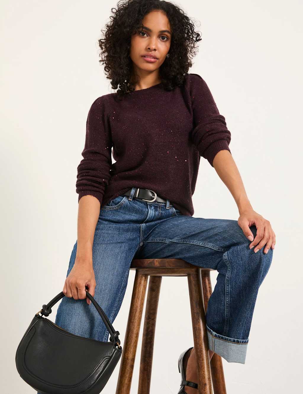 FatFace Sparkly Jumper Burgundy Mix