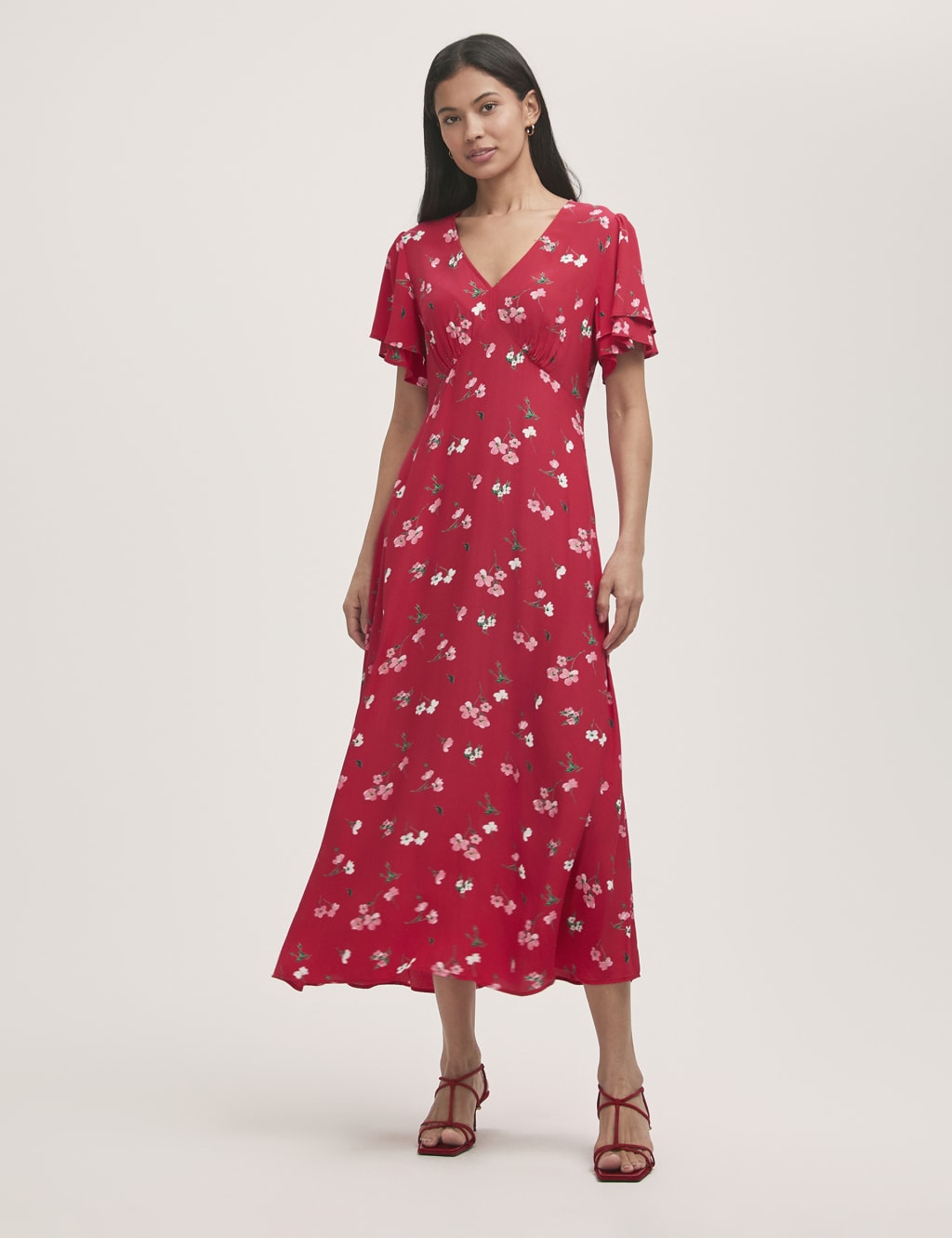 Ditsy Floral V-Neck Midi Tea Dress