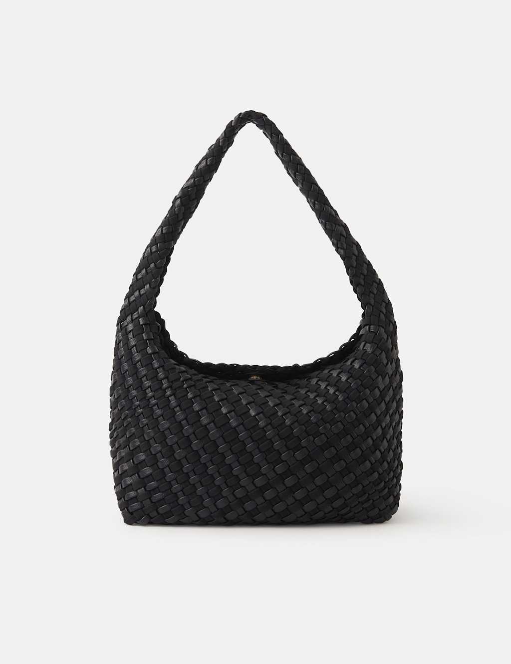 ACCESSORIZE Faux Leather Woven Shoulder Bag Black