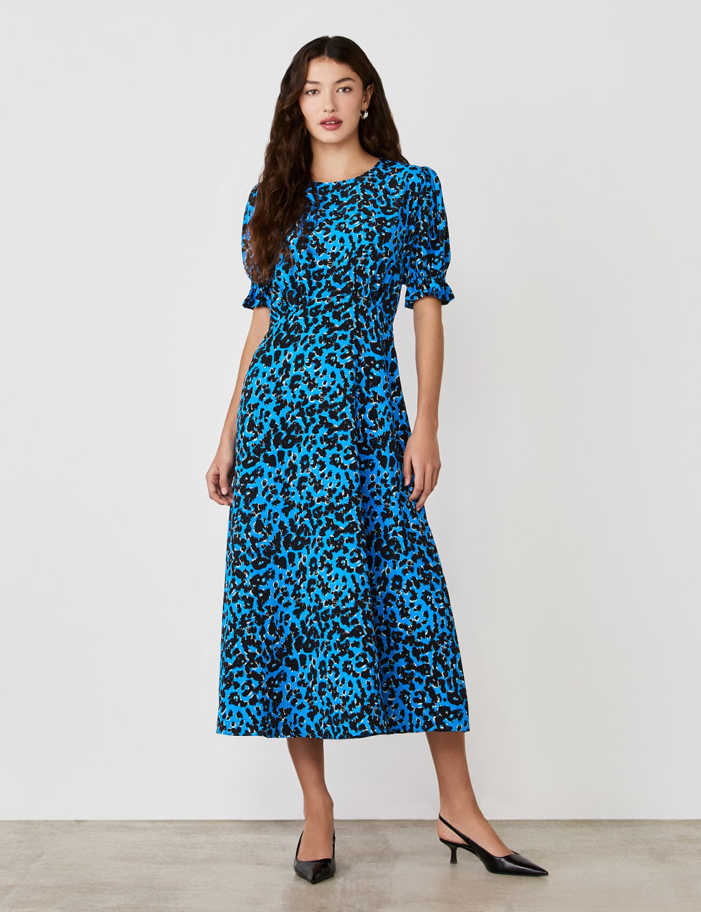 Crepe Animal Print Midi Tea Dress