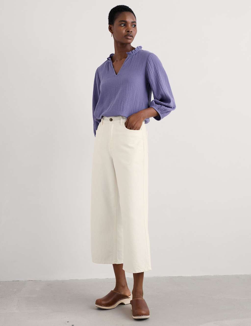 Seasalt Cornwall Pure Cotton Textured Notch Neck Top Purple