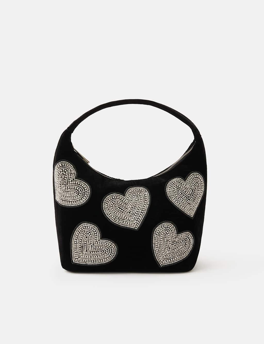ACCESSORIZE Velvet Heart Beaded Grab Bag Black