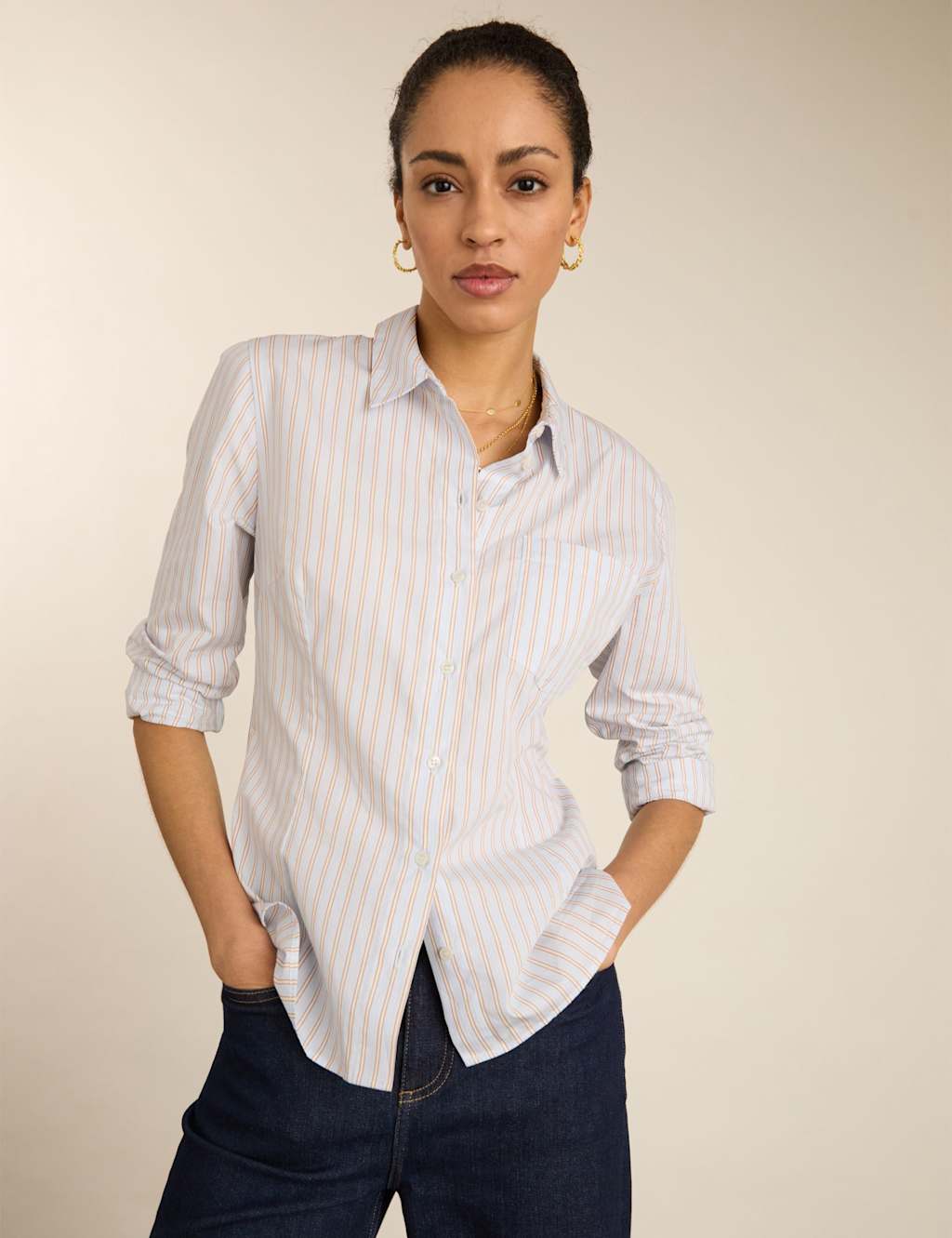Baukjen Women's Pure Cotton Striped Waisted Shirt - 10 - Blue Mix - Available at M&S
