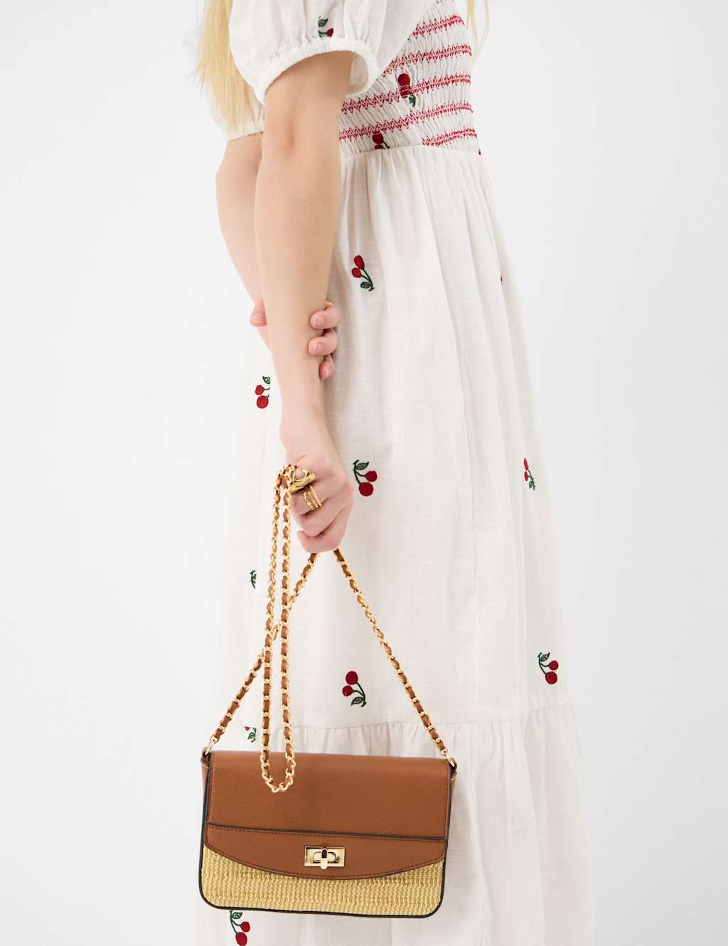 Accessorize Women's Raffia Chain Strap Cross Body Bag - Tan - Available at M&S