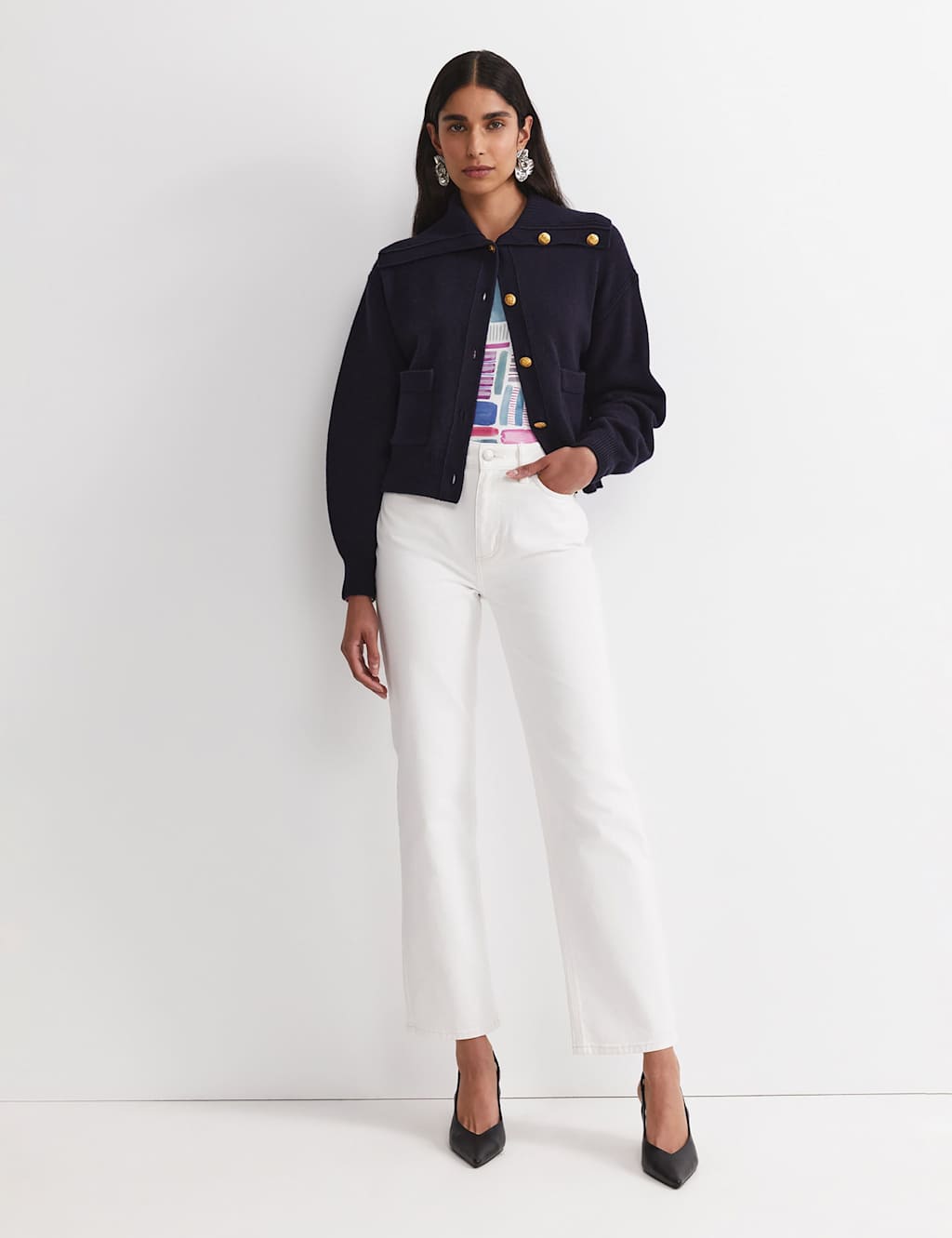 Sportscraft Women's Pure Merino Wool Button Front Cardigan - Small - Navy - Available at M&S