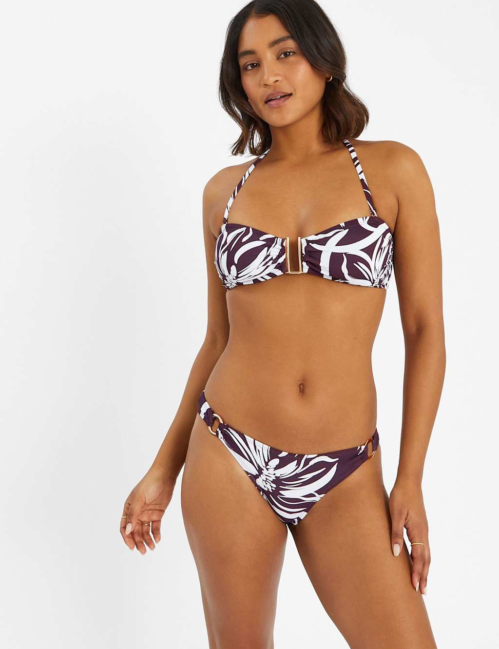 Accessorize Women's Floral Ring Detail Bikini Bottoms - 12 - Brown, Brown